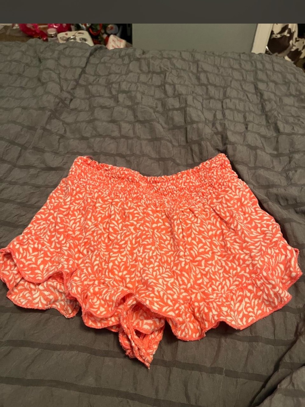 Women's Coral Print Ruffle Skort with Elastic Waist